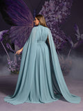 Plus Maternity Mock Neck Cape Sleeves Chiffon Evening Dress