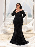Plus Gorgeous Off Shoulder Mermaid Hem Sequin Evening Dress