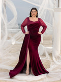 Plus Elegant Sweetheart Neck Contrast Sequin Mermaid Hem Velvet Evening Dress
