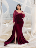 Plus Elegant Sweetheart Neck Contrast Sequin Mermaid Hem Velvet Evening Dress