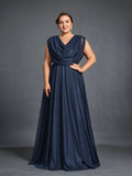 Plus Women's Cowl Neck Sleeveless A Line Formal Dress