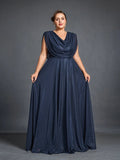 Plus Women's Cowl Neck Sleeveless A Line Formal Dress