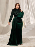 Plus Velvet Evening Gown with Sequin Detail & Mermaid Silhouette – Luxury Bridal Wear for Weddings or High-End Events, 1XL-5XL