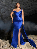 Plus Elegant Draped Cowl Neck Formal Dress / Beaded Strap & Fishtail Hem