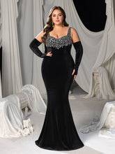 Plus Vintage Velvet Mermaid Gown with Sweetheart Neckline, Sparkling Embellishments