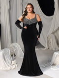 Plus Vintage Velvet Mermaid Gown with Sweetheart Neckline, Sparkling Embellishments