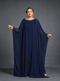 Plus Womens' Embellished Round -Neck Formal Dress with Sheer Chiffon Cape Sleeves