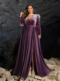 Plus Evening Gown with Deep V-Neck & Side Slit – Luxurious Satin Gown for Red Carpet, Gala Dinners & High-End Events