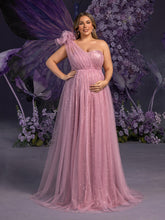 Plus Maternity Sparkling Evening Gowns: One-Shoulder Ruffled & Strapless Sequin Tulle Dresses for Pregnancy Photoshoots – 1XL-5XL