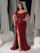Plus Sequined Off-Shoulder Gown with High Slit – Luxury Evening Wear for Red Carpet, Gala Dinners & Formal Weddings, 1XL-5XL