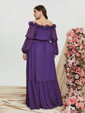 Plus Off Shoulder Ruffle Trim Chiffon Party Dress