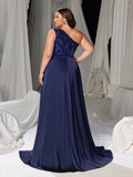 Plus Size Gorgeous One-Shoulder Sleeveless Sequin Formal Dress