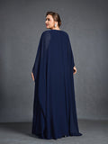 Plus Womens' Embellished Round -Neck Formal Dress with Sheer Chiffon Cape Sleeves