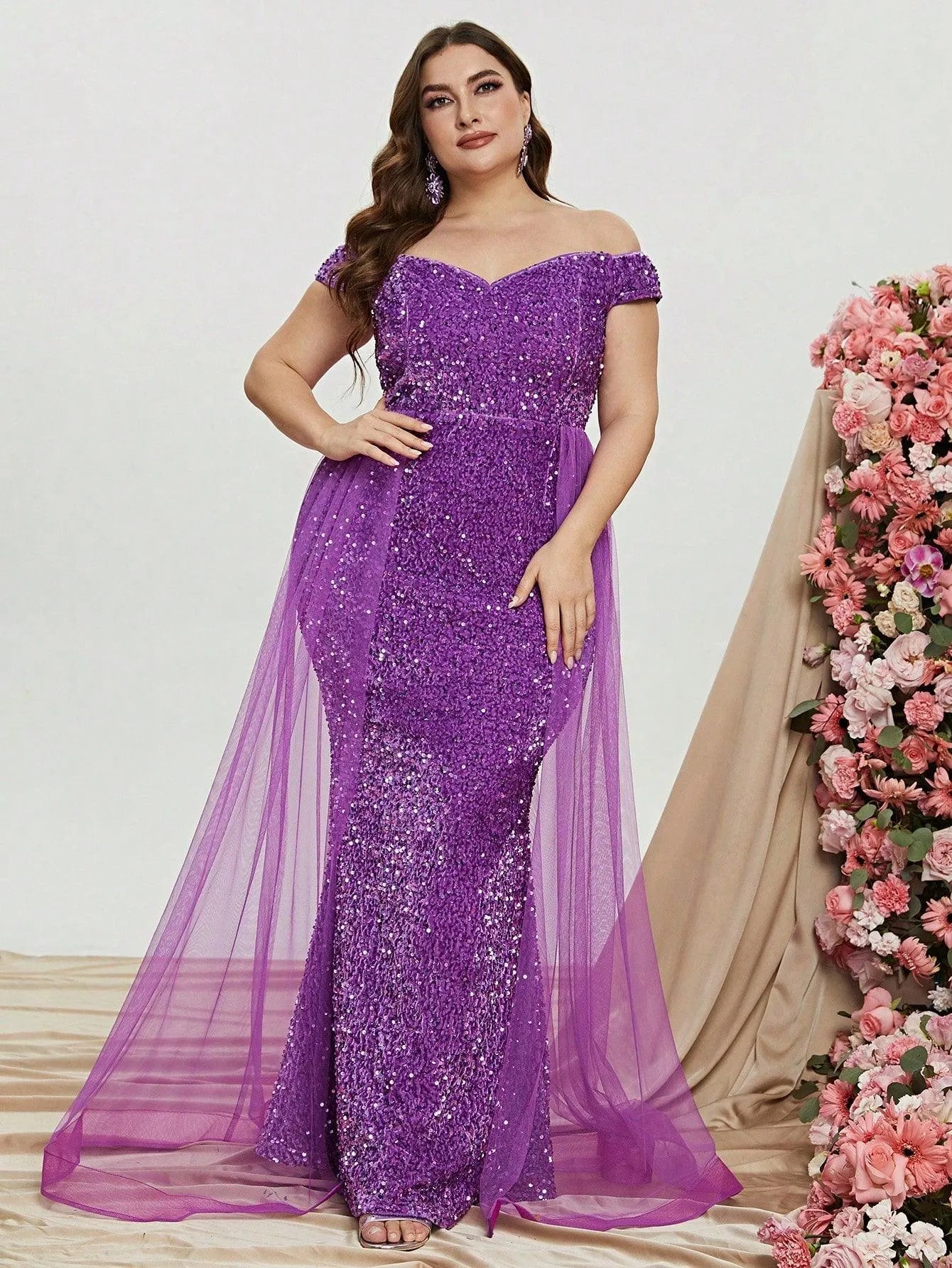 plus size sparkle dress Off Shoulder Mesh Layer on Waist Sequin Dresses – Curvepretty and attention Size:2 (S) cocktail dresses formal Los Angeles Apparel |