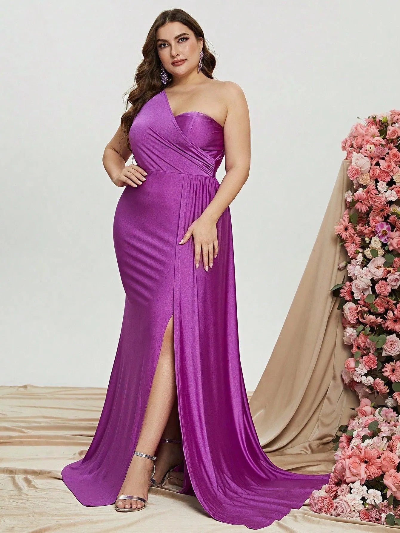one shoulder draped bridesmaid dress Blush Coast Satin One Shoulder Bridesmaid Dress with Chiffon Drape