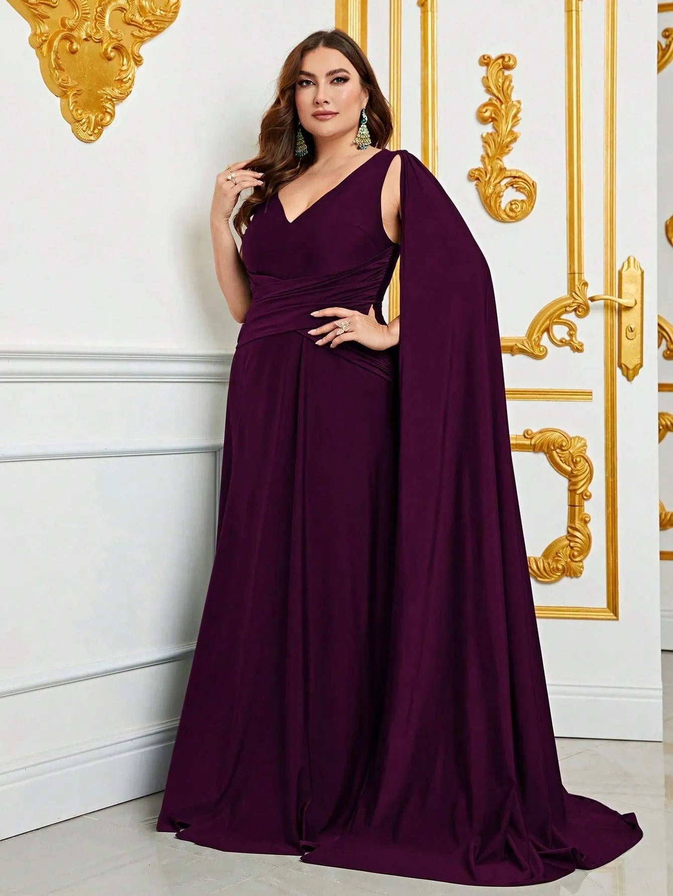 Plus Ruched Draped Side Split Party Dress Bridesmaids Dress Purple / 1XL Plus Ruched Draped Side Split Party Dress Bridesmaids Dress Purple / 1XL