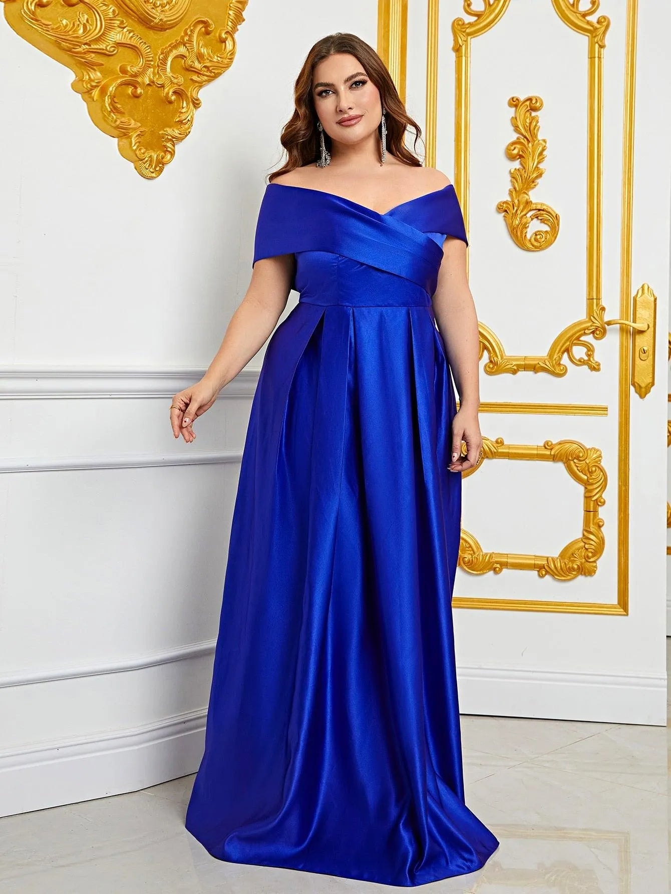 Plus Elegant Off Shoulder Satin A Line Prom Dress Hot Pink / 5XL Plus Elegant Off Shoulder Satin A Line Prom Dress Hot Pink / 5XL