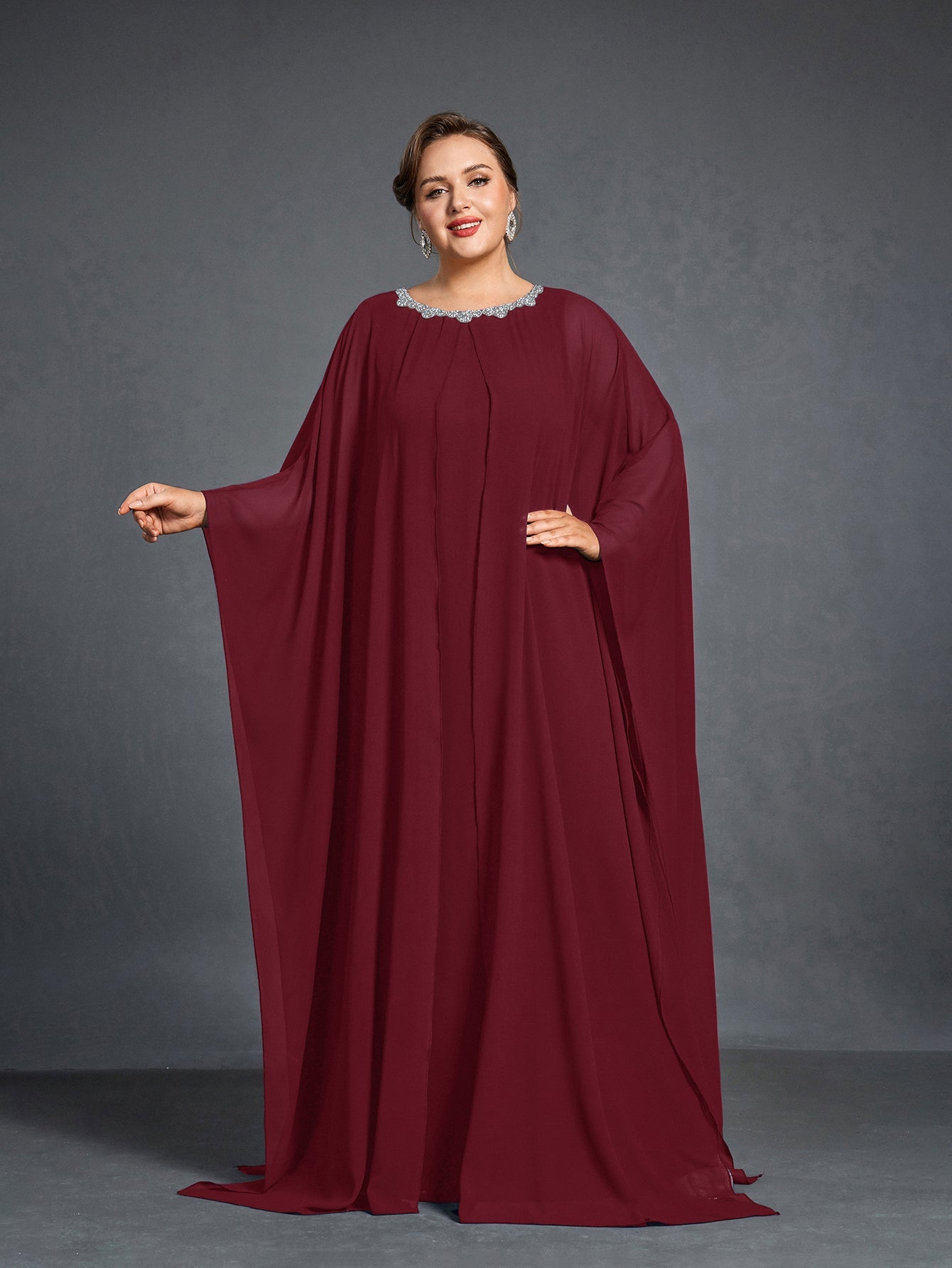 Plus Womens' Embellished Round -Neck Formal Dress with Sheer Chiffon Curvepretty Plus Womens' Embellished Round -Neck Formal Dress with Sheer Chiffon Curvepretty