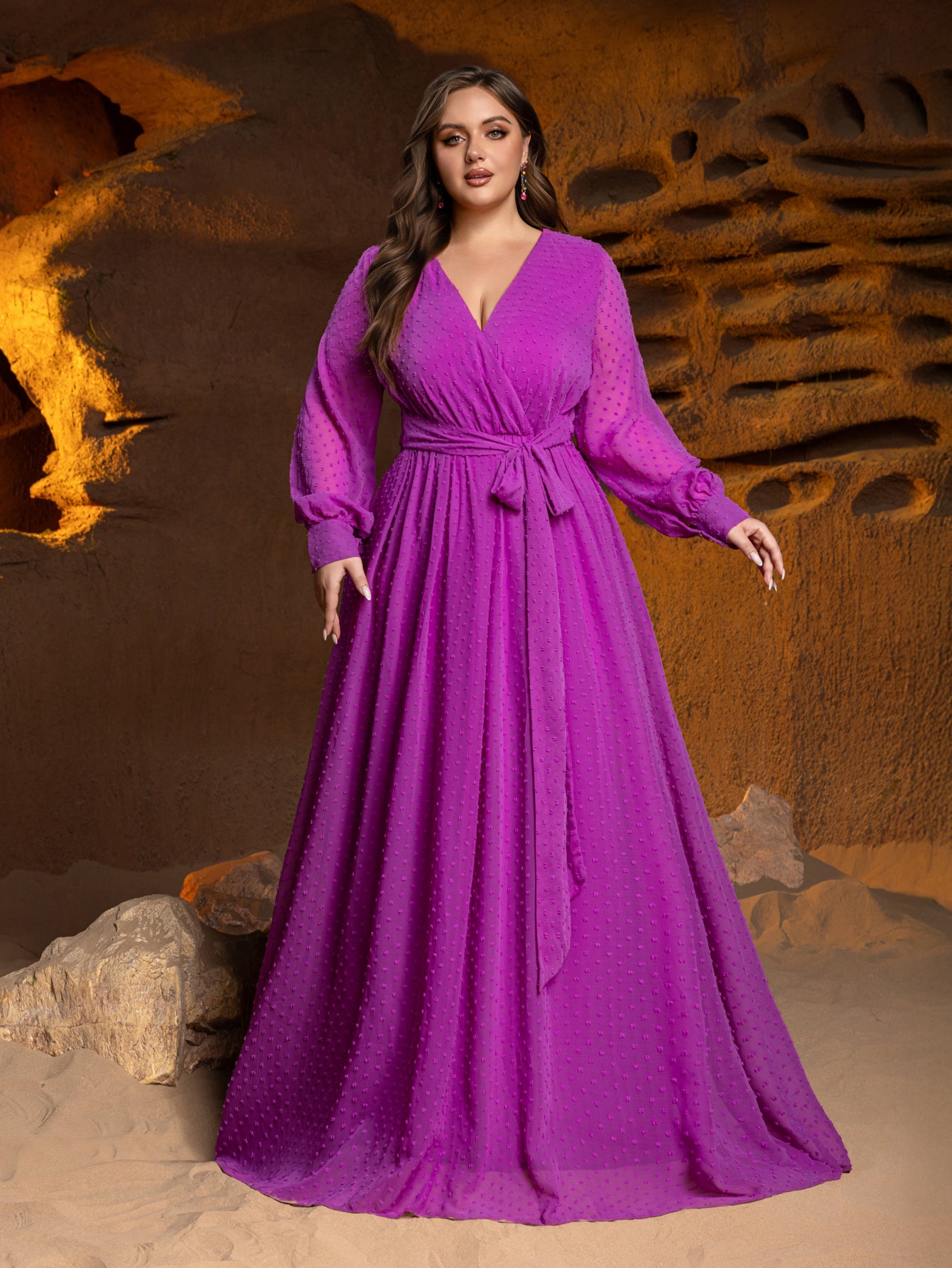 purple party dresses for women La Femme 33551 Dress | La Femme Sparkling and enchanting Plus Surplice Neck Long Sleeves