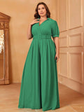 Plus Chiffon Deep V Short Sleeves Wide Leg Jumpsuit