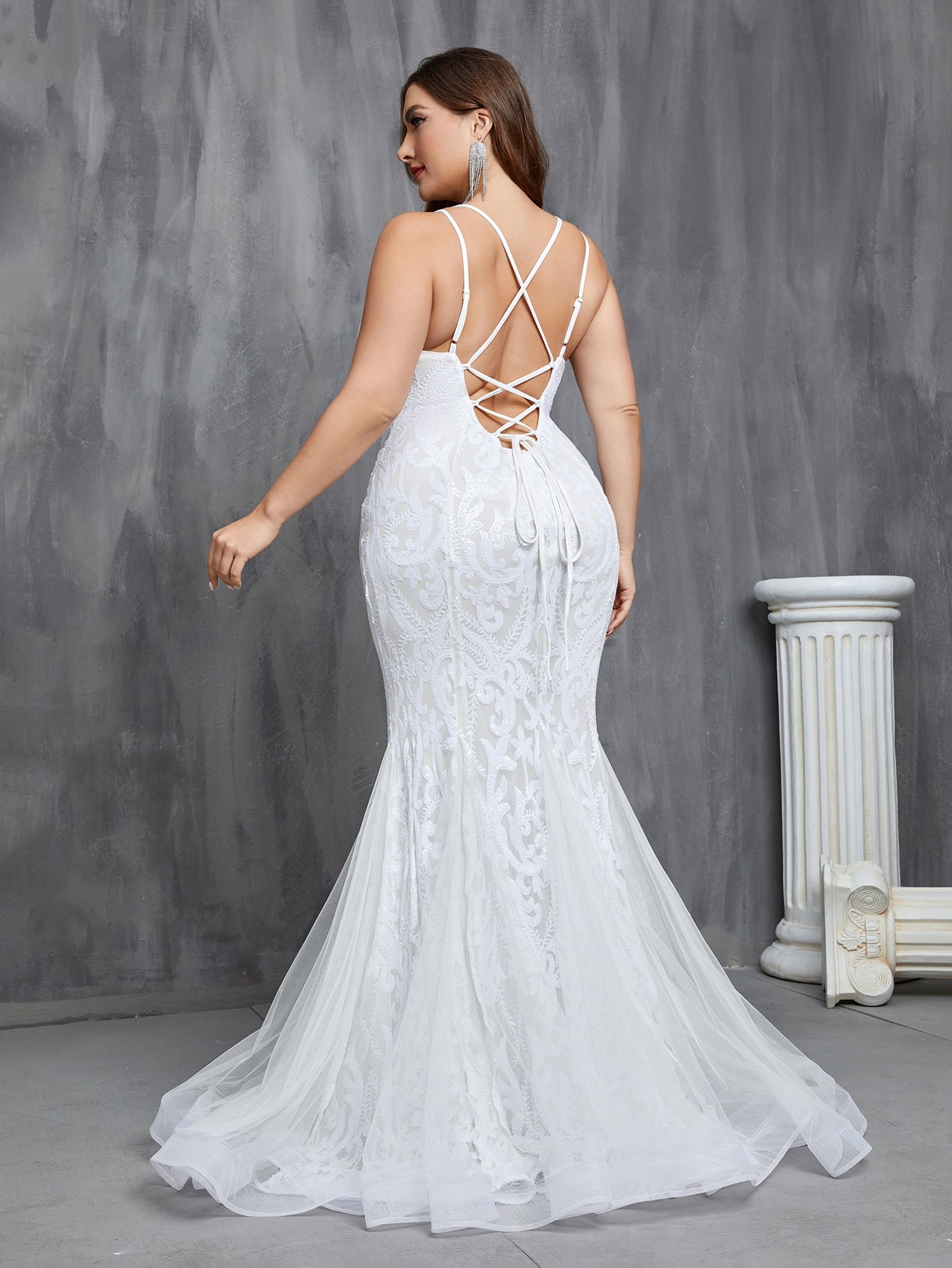 2021 mermaid wedding dresses Lace Sweep Train Mermaid Wedding Dresses Spaghetti Straps
