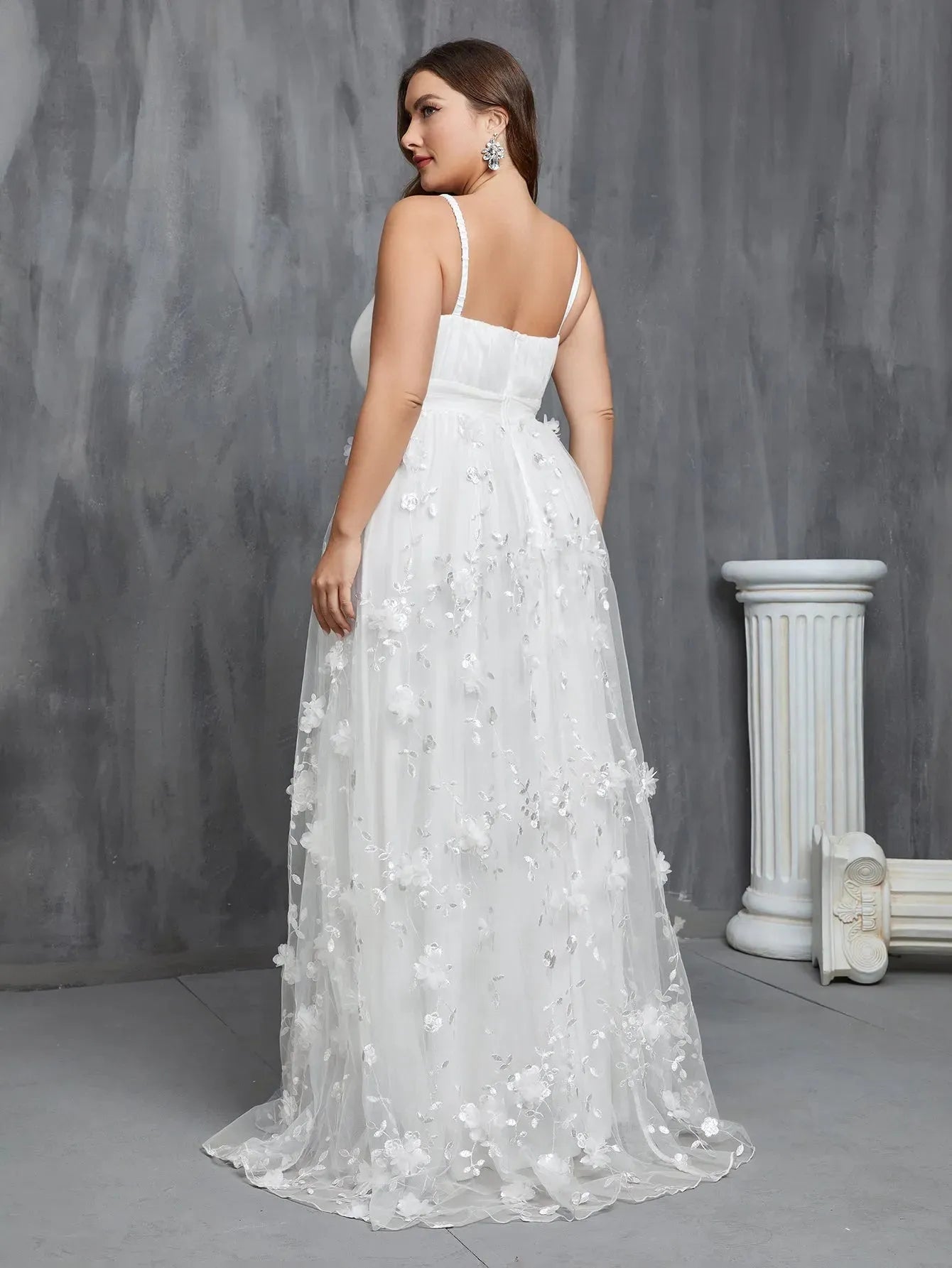 Plus Floral Applique Mesh Cami Wedding Dress