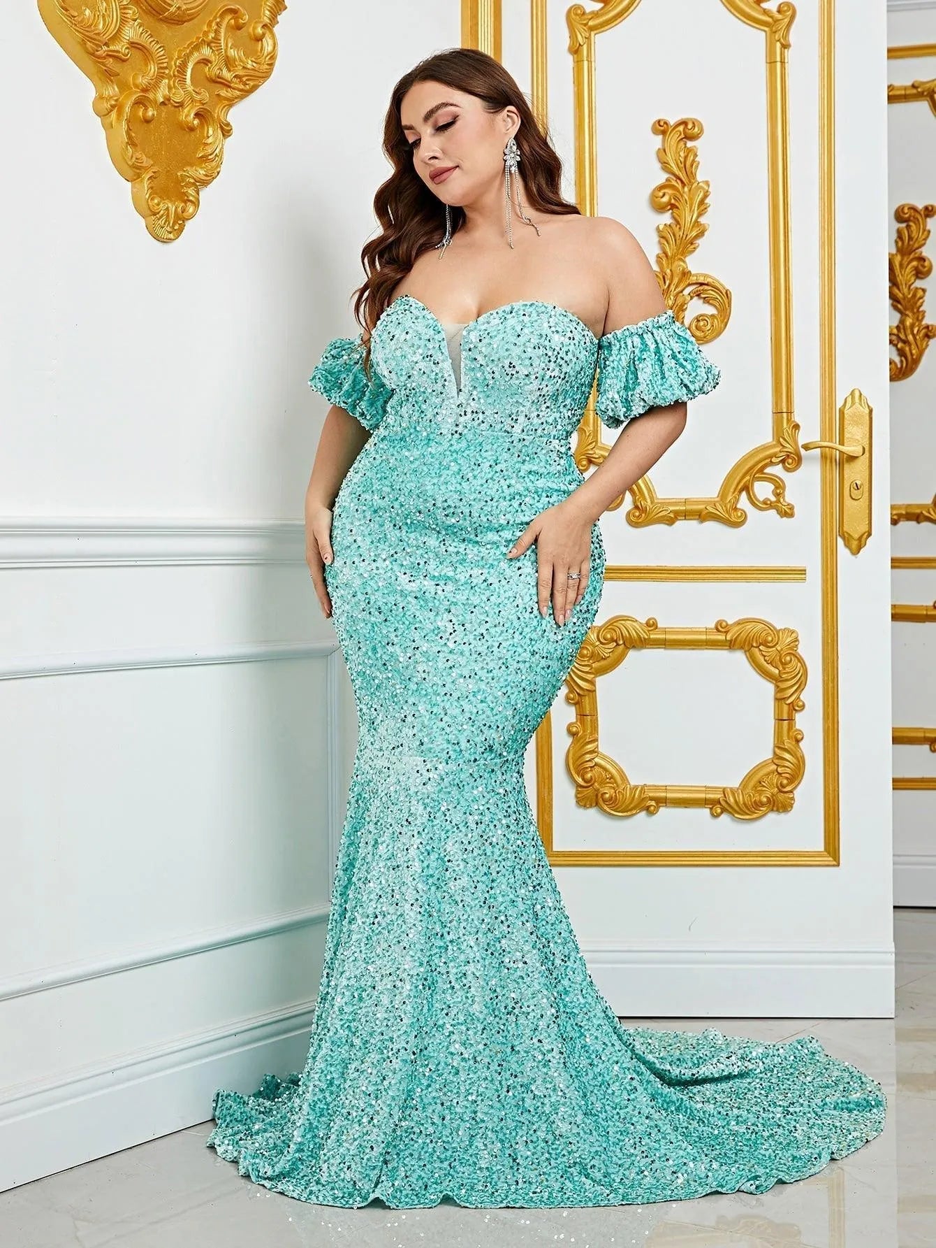 off shoulder puff sleeve prom dress Jovani 40474 - Long A-Line Dress