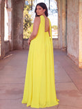Plus Choker Neck Chiffon Maxi Dress | Open Back Flowy Evening Gown | Elegant Formal Party & Wedding Guest Dress