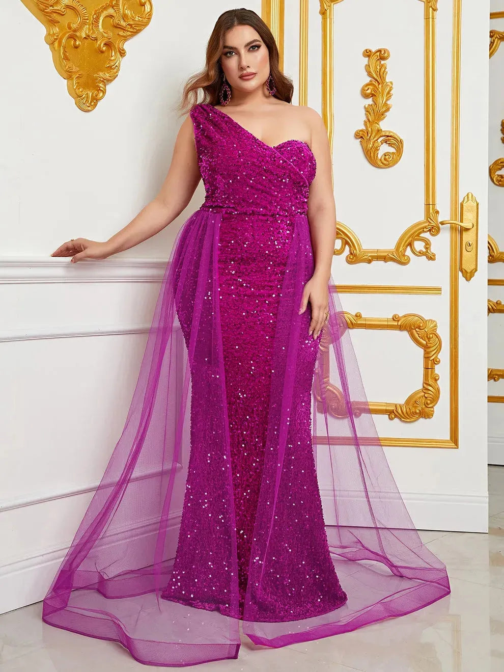 Plus Size One Shoulder Sequin Mermaid Evening Dresses