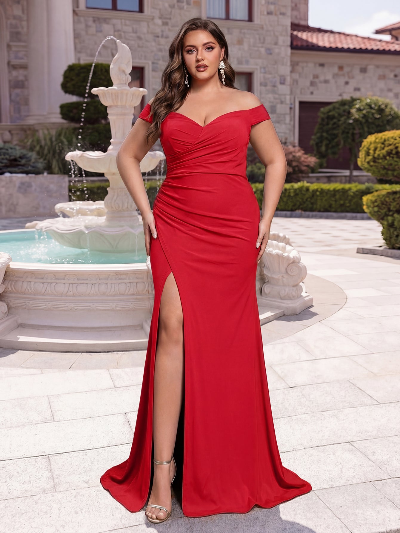 Plus Off Shoulder Ruched Wrap Hem Formal Dress – Curvepretty