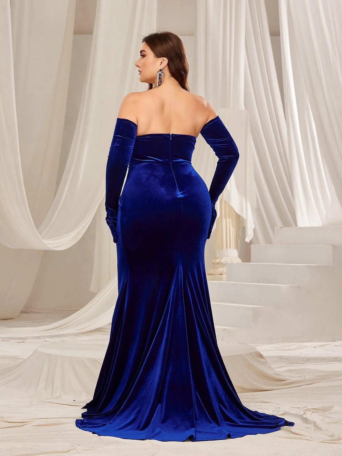 Plus Ruched Wrap Hem Velvet Tube Prom Dress£¨Gloves Included£© - Elonnashop