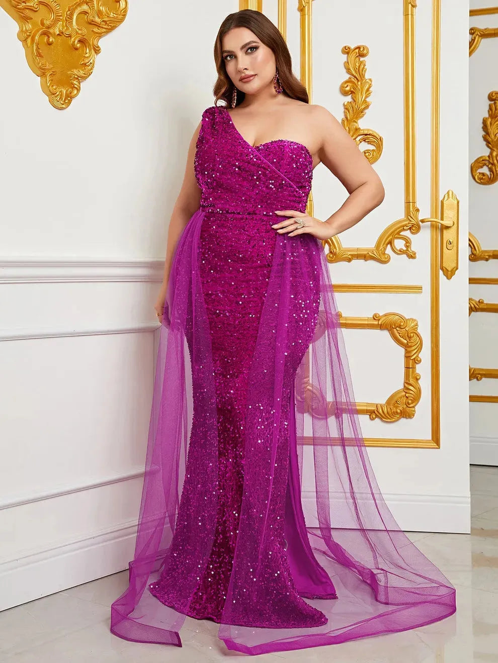 Plus Size One Shoulder Sequin Mermaid Evening Dresses