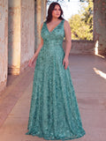 Plus Plunging Meck Backless Floral Sequin Prom Dress