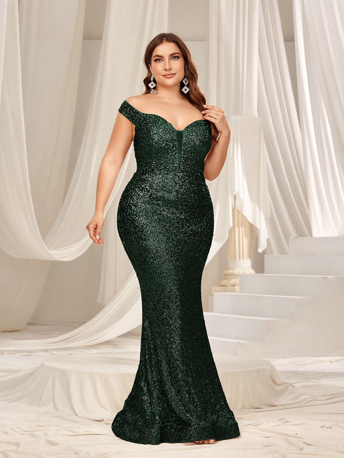 Plus Off Shoulder Back Lace Up Sequin Mermaid Hem Party Dress Curvepretty Plus Off Shoulder Back Lace Up Sequin Mermaid Hem Party Dress Curvepretty