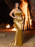 Plus Satin Formal Fishtail Gown with Sweetheart Neckline and Side Vent