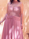 Plus Sequin Sweetheart Neck Chiffon Maxi Dress | Open Back Lace-Up Evening Gown with Flowy A-Line Skirt | Formal Party & Prom Dress