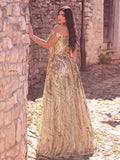 Plus Off Shoulder Graphic Sequin Formal Prom Dress