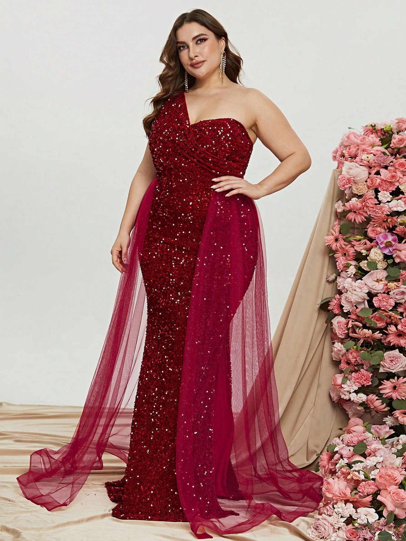 Plus Size One Shoulder Sequin Mermaid Evening Dresses