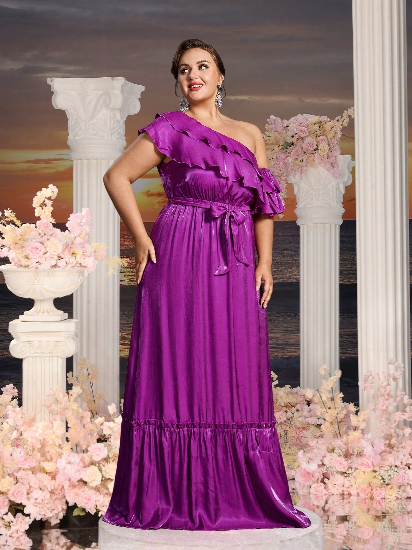 Plus Womens' Asymmetrical One Shoulder Chiffon A Line Dresses