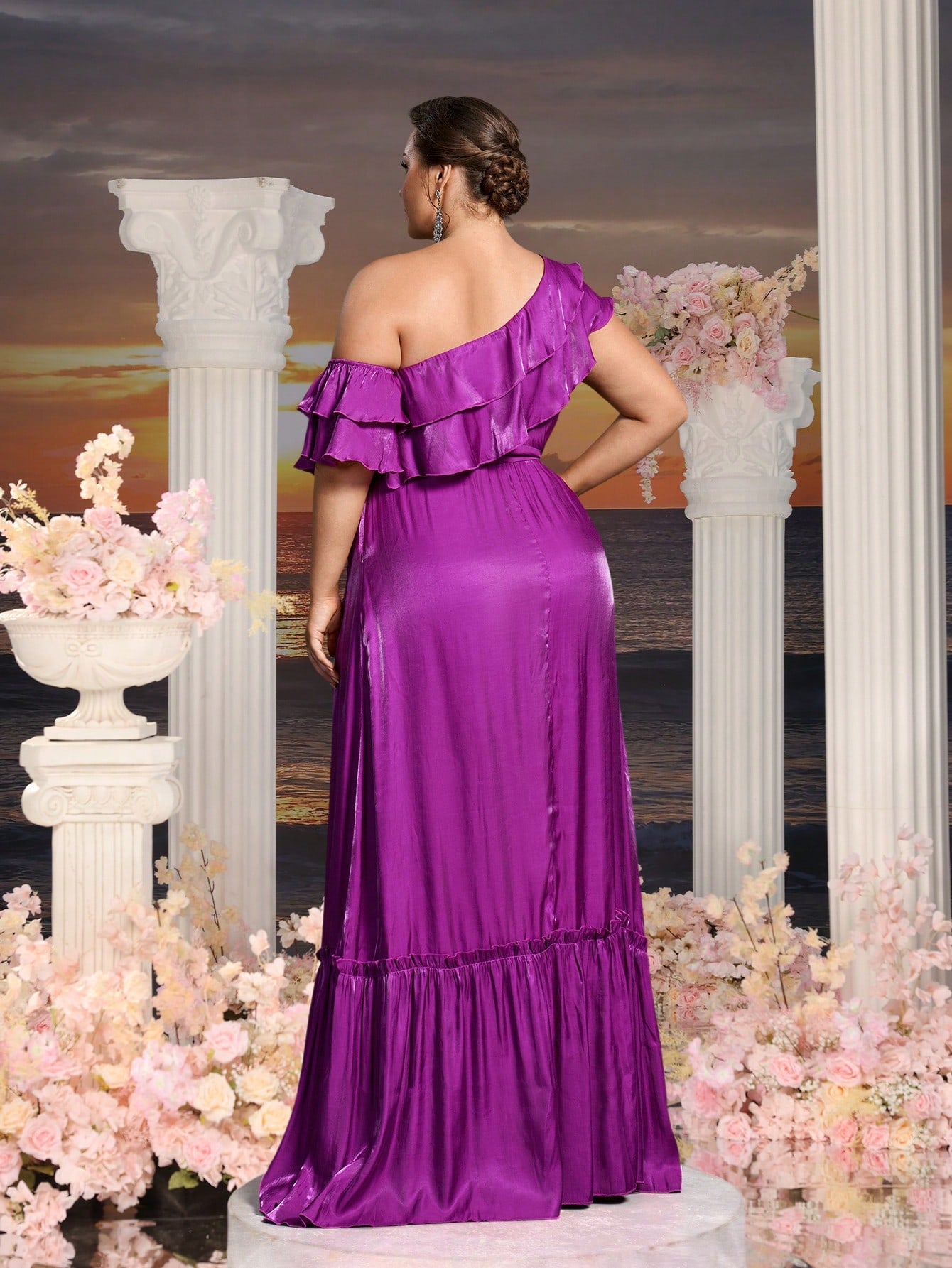 Plus Womens' Asymmetrical One Shoulder Chiffon A Line Dresses Purple / 3XL Plus Womens' Asymmetrical One Shoulder Chiffon A Line Dresses Purple / 3XL
