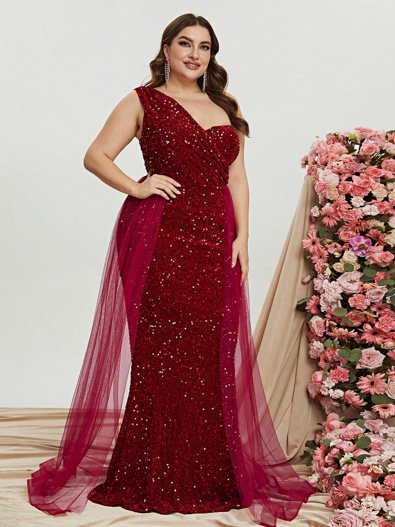 Plus Size One Shoulder Sequin Mermaid Evening Dresses