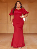 Plus Puff Sleeves Mermaid Formal Dress - Elonnashop