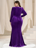 Plus Mesh Insert Ruched Velvet Mermaid Dresses