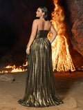 Plus Metallic Ruched Bodice Pleated Hem Formal Party Tube Dress