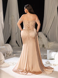 Plus Off-Shoulder Gown with High Slit & Beaded Bodice – Luxury Satin Evening Wear for Red Carpet, Formal Galas & Luxury Weddings, 1XL-5XL