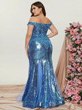 Plus Off Shoulder Sweetheart Mesh Insert Sequin Mermaid Dress