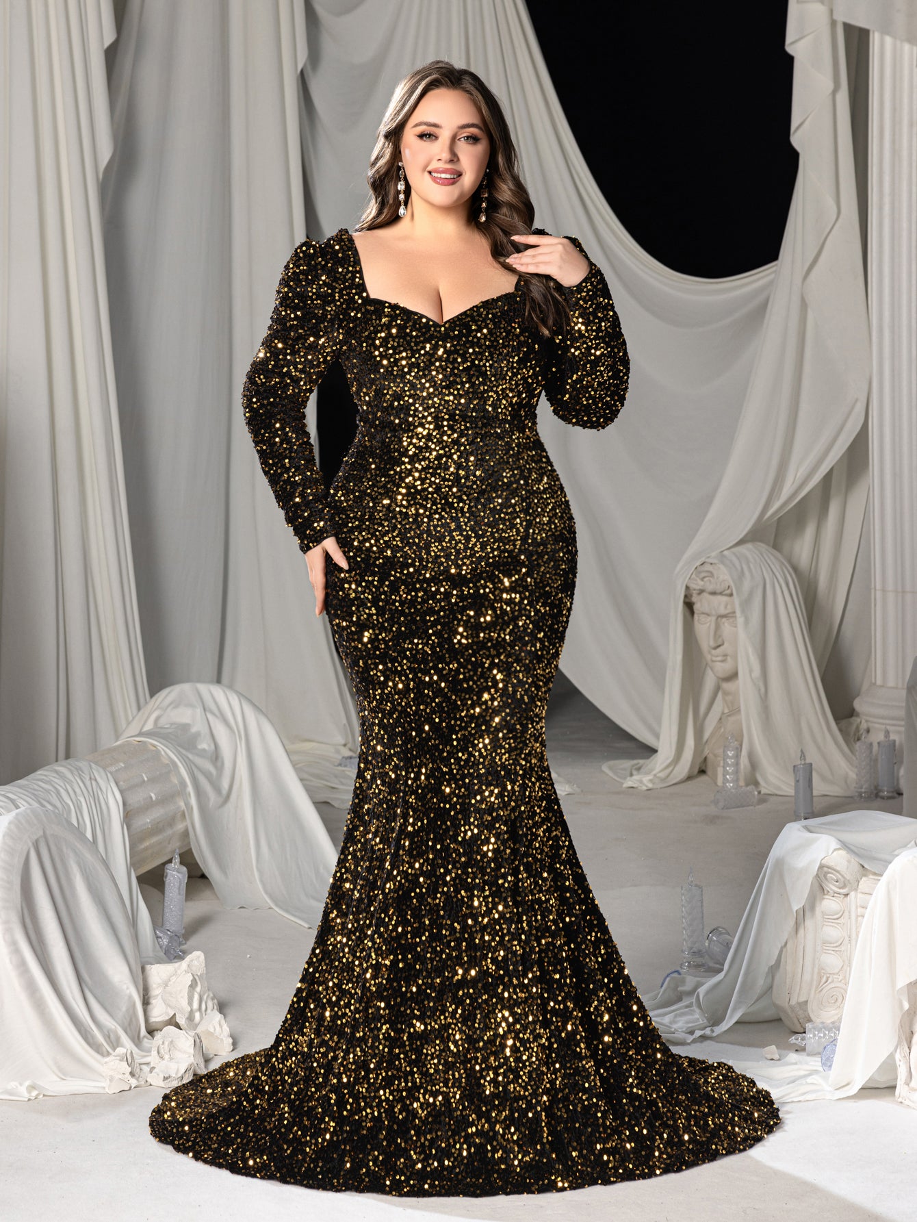 Plus Sweetheart Neck Backless Sequin Mermaid Dress