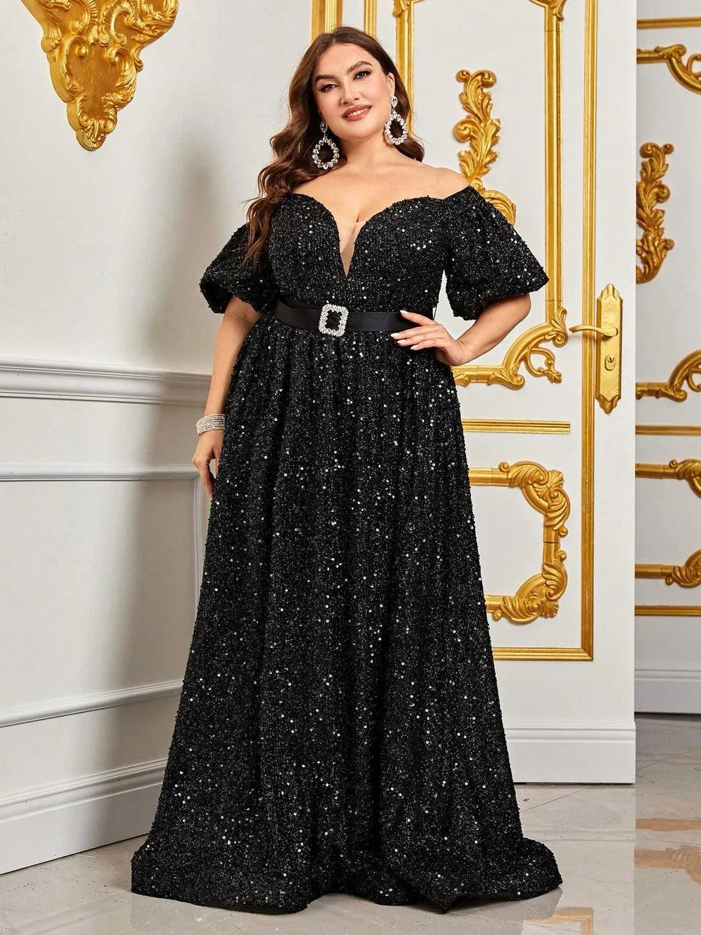 off the shoulder puff long sleeve dress Ava Off-the-Shoulder Wedding Dress with Puff Sleeves