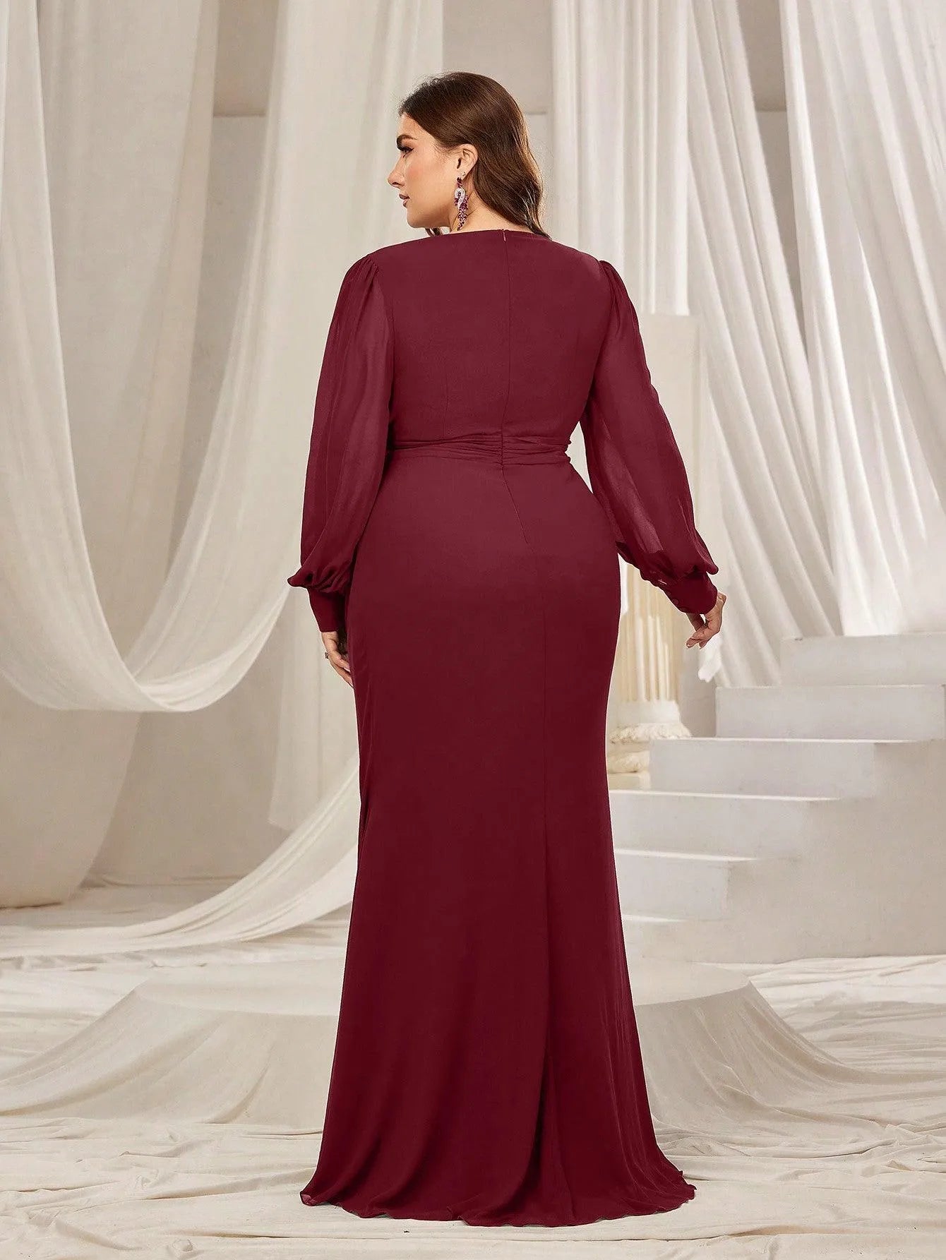 plus size burgundy mermaid dress Evening Dress