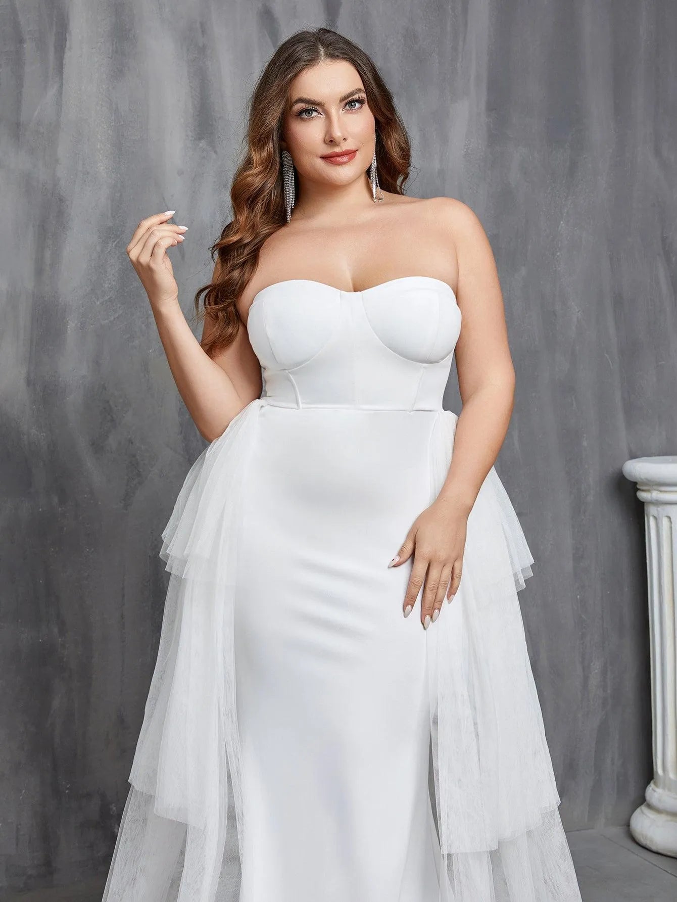 mesh overlay dress white PinkBlush White Lace Mesh Overlay Long Sleeve Maxi Dress